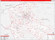 Greenville-Anderson-Mauldin Metro Area Wall Map Red Line Style